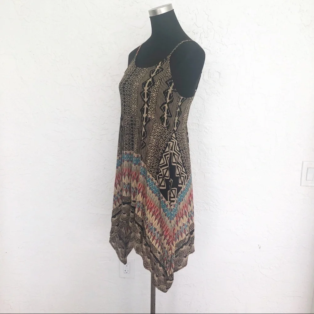 Y2K Boho Hippie California Moonrise Beach Asymmetrical Print Tunic Dress